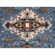 Load image into Gallery viewer, 10&#39;x13&#39;4&quot; Coronet Blue, Dense Weave, Vegetable Dyes, Vibrant Wool, Afghan Super Kazak With Geometric Elements, Hand Knotted, Oriental Rug FWR517596