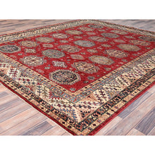 Load image into Gallery viewer, 8&#39;4&quot;x9&#39;10&quot; Virgin Lust Red, Hand Knotted, Vegetable Dyes, Organic Wool, Densely Woven, Afghan Super Kazak With Geometric Elements, Oriental Rug FWR517602