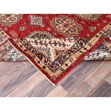 Load image into Gallery viewer, 8&#39;4&quot;x9&#39;10&quot; Virgin Lust Red, Hand Knotted, Vegetable Dyes, Organic Wool, Densely Woven, Afghan Super Kazak With Geometric Elements, Oriental Rug FWR517602