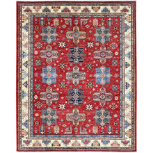 Load image into Gallery viewer, 8&#39;2&quot;x10&#39;4&quot; Toreador Red, Soft and Shiny Wool, Hand Knotted Afghan Super Kazak with Tribal Medallions Design, Natural Dyes, Oriental Rug FWR517614