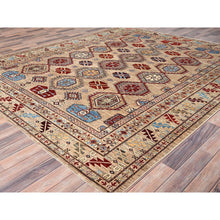 Load image into Gallery viewer, 8&#39;6&quot;x9&#39;10&quot; Irish Cream Brown, Afghan Super Kazak with Geometric Medallions, Natural Dyes Densely Woven, Pure Wool Hand Knotted, Oriental Rug FWR517632