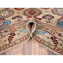 Load image into Gallery viewer, 8&#39;6&quot;x9&#39;10&quot; Irish Cream Brown, Afghan Super Kazak with Geometric Medallions, Natural Dyes Densely Woven, Pure Wool Hand Knotted, Oriental Rug FWR517632