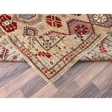 Load image into Gallery viewer, 8&#39;6&quot;x9&#39;10&quot; Irish Cream Brown, Afghan Super Kazak with Geometric Medallions, Natural Dyes Densely Woven, Pure Wool Hand Knotted, Oriental Rug FWR517632