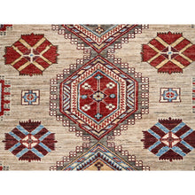 Load image into Gallery viewer, 8&#39;6&quot;x9&#39;10&quot; Irish Cream Brown, Afghan Super Kazak with Geometric Medallions, Natural Dyes Densely Woven, Pure Wool Hand Knotted, Oriental Rug FWR517632