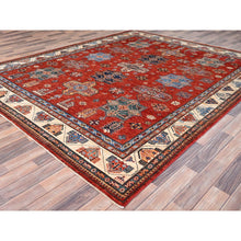 Load image into Gallery viewer, 8&#39;2&quot;x9&#39;10&quot; Valiant Poppy Red, Densely Woven Extra Soft Wool, Hand Knotted Afghan Super Kazak With Tribal Medallions, Natural Dyes, Oriental Rug FWR517638