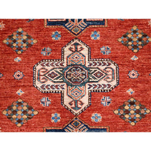 Load image into Gallery viewer, 8&#39;2&quot;x9&#39;10&quot; Valiant Poppy Red, Densely Woven Extra Soft Wool, Hand Knotted Afghan Super Kazak With Tribal Medallions, Natural Dyes, Oriental Rug FWR517638