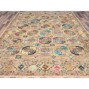 8'x10' Firewood Brown, Soft and Velvet Wool, Afghan Ersari with Colorful Elephant Feet Design, Hand Knotted Dense Weave, Natural Dyes, Oriental Rug FWR517644