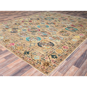 8'x10' Firewood Brown, Soft and Velvet Wool, Afghan Ersari with Colorful Elephant Feet Design, Hand Knotted Dense Weave, Natural Dyes, Oriental Rug FWR517644