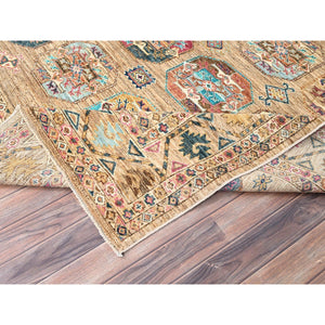 8'x10' Firewood Brown, Soft and Velvet Wool, Afghan Ersari with Colorful Elephant Feet Design, Hand Knotted Dense Weave, Natural Dyes, Oriental Rug FWR517644