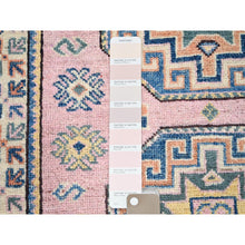 Load image into Gallery viewer, 2&#39;7&quot;x9&#39;7&quot; Mary&#39;s Rose Pink with Ivory Border, Kazak Geometric Medallions Hand Knotted, Vegetable Dyes and Dense Weave, Runner Natural Wool Oriental Rug FWR517722