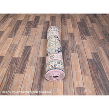Load image into Gallery viewer, 2&#39;7&quot;x9&#39;7&quot; Mary&#39;s Rose Pink with Ivory Border, Kazak Geometric Medallions Hand Knotted, Vegetable Dyes and Dense Weave, Runner Natural Wool Oriental Rug FWR517722