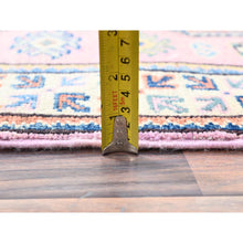 Load image into Gallery viewer, 2&#39;7&quot;x9&#39;7&quot; Mary&#39;s Rose Pink with Ivory Border, Kazak Geometric Medallions Hand Knotted, Vegetable Dyes and Dense Weave, Runner Natural Wool Oriental Rug FWR517722