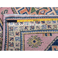 Load image into Gallery viewer, 2&#39;7&quot;x9&#39;7&quot; Mary&#39;s Rose Pink with Ivory Border, Kazak Geometric Medallions Hand Knotted, Vegetable Dyes and Dense Weave, Runner Natural Wool Oriental Rug FWR517722