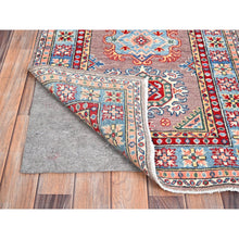 Load image into Gallery viewer, 2&#39;7&quot;x9&#39;3&quot; Silver Pink Gray, Natural Dyes, Hand Knotted Densely Woven, Kazak With Geometric Pattern, Oriental Extra Soft Wool Runner Rug FWR517734