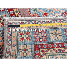 Load image into Gallery viewer, 2&#39;7&quot;x9&#39;3&quot; Silver Pink Gray, Natural Dyes, Hand Knotted Densely Woven, Kazak With Geometric Pattern, Oriental Extra Soft Wool Runner Rug FWR517734