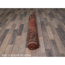 Load image into Gallery viewer, 4&#39;2&quot;x5&#39;7&quot; Crimson Red, Vintage Persian Shiraz with Small Animal Figurines, Geometric Medallion Design, Shaved Down, Zero Pile, Sides and Ends Professionally Secured, Clean, Hand Knotted, 100% Wool, Oriental Rug FWR5172