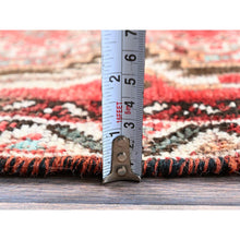 Load image into Gallery viewer, 4&#39;2&quot;x5&#39;7&quot; Crimson Red, Vintage Persian Shiraz with Small Animal Figurines, Geometric Medallion Design, Shaved Down, Zero Pile, Sides and Ends Professionally Secured, Clean, Hand Knotted, 100% Wool, Oriental Rug FWR5172