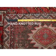 Load image into Gallery viewer, 4&#39;2&quot;x5&#39;7&quot; Crimson Red, Vintage Persian Shiraz With Small Animal Figurines, Geometric Medallion Design, Shaved Down, Zero Pile, Sides And Ends Professionally Secured, Clean, Hand Knotted, 100% Wool, Oriental Rug FWR5172