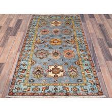 Load image into Gallery viewer, 3&#39;x5&#39; Steeple Gray, Hand Knotted, Pure Wool, Vegetable Dyes, Densely Woven Afghan Super Kazak with Geometric Elements, Oriental Rug FWR517848