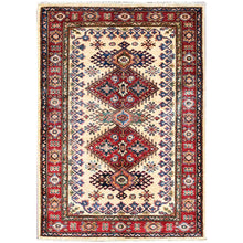 Load image into Gallery viewer, 3&#39;4&quot;x4&#39;9&quot; Cream, Afghan Super Kazak with Large Medallions, Natural Dyes, Dense Weave, Extra Soft Wool, Hand Knotted, Oriental Rug FWR517854