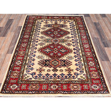 Load image into Gallery viewer, 3&#39;4&quot;x4&#39;9&quot; Cream, Afghan Super Kazak with Large Medallions, Natural Dyes, Dense Weave, Extra Soft Wool, Hand Knotted, Oriental Rug FWR517854