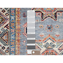 Load image into Gallery viewer, 3&#39;2&quot;x5&#39;2&quot; Ice Gray, Hand Knotted Super Kazak Geometric Design, Extra Soft Wool With Vegetable Dyes, Oriental Dense Weave Rug FWR517860