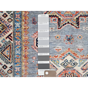 3'2"x5'2" Ice Gray, Hand Knotted Super Kazak Geometric Design, Extra Soft Wool With Vegetable Dyes, Oriental Dense Weave Rug FWR517860