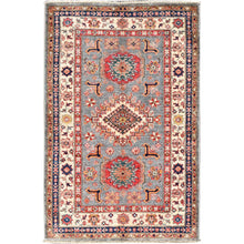 Load image into Gallery viewer, 3&#39;4&quot;x5&#39;1&quot; Side Walk Grey, Hand Knotted Super Kazak Triple Medallion, Vibrant Wool With Vegetable Dyes, Oriental Dense Weave Rug FWR517890