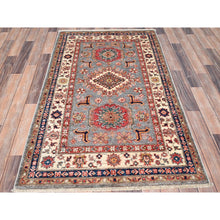 Load image into Gallery viewer, 3&#39;4&quot;x5&#39;1&quot; Side Walk Grey, Hand Knotted Super Kazak Triple Medallion, Vibrant Wool With Vegetable Dyes, Oriental Dense Weave Rug FWR517890