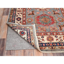 Load image into Gallery viewer, 3&#39;4&quot;x5&#39;1&quot; Side Walk Grey, Hand Knotted Super Kazak Triple Medallion, Vibrant Wool With Vegetable Dyes, Oriental Dense Weave Rug FWR517890