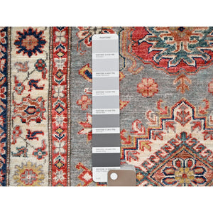 3'4"x5'1" Side Walk Grey, Hand Knotted Super Kazak Triple Medallion, Vibrant Wool With Vegetable Dyes, Oriental Dense Weave Rug FWR517890