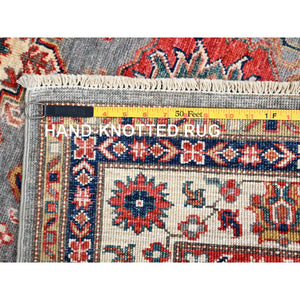 3'4"x5'1" Side Walk Grey, Hand Knotted Super Kazak Triple Medallion, Vibrant Wool With Vegetable Dyes, Oriental Dense Weave Rug FWR517890