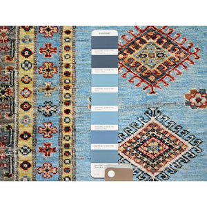 3'x5'2" Afton Blue, Hand Knotted, Super Kazak All Over Design, Natural Dyes, Super Fine Wool and Weave, Oriental Rug FWR517914