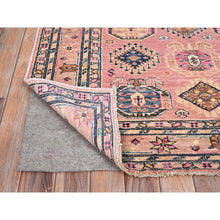 Load image into Gallery viewer, 4&#39;x6&#39; Pink Salt, Vegetable Dyes, Dense Weave Organic Wool, Hand Knotted Afghan Super Kazak With Tribal Geometric Medallions, Oriental Rug FWR517932