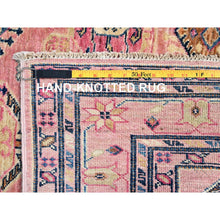 Load image into Gallery viewer, 4&#39;x6&#39; Pink Salt, Vegetable Dyes, Dense Weave Organic Wool, Hand Knotted Afghan Super Kazak With Tribal Geometric Medallions, Oriental Rug FWR517932