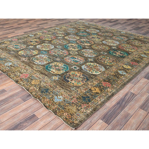 8'5"x10' Covert Green, All Over Motifs, Natural Dyes, Super Kazak Dense Weave and Tribal Medallion Design Extra Soft Wool Oriental Hand Knotted Rug FWR518046