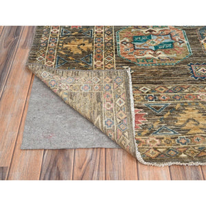 8'5"x10' Covert Green, All Over Motifs, Natural Dyes, Super Kazak Dense Weave and Tribal Medallion Design Extra Soft Wool Oriental Hand Knotted Rug FWR518046