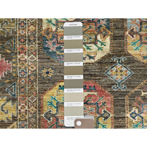 8'5"x10' Covert Green, All Over Motifs, Natural Dyes, Super Kazak Dense Weave and Tribal Medallion Design Extra Soft Wool Oriental Hand Knotted Rug FWR518046