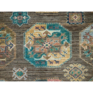 8'5"x10' Covert Green, All Over Motifs, Natural Dyes, Super Kazak Dense Weave and Tribal Medallion Design Extra Soft Wool Oriental Hand Knotted Rug FWR518046