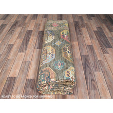 Load image into Gallery viewer, 8&#39;5&quot;x10&#39; Covert Green, All Over Motifs, Natural Dyes, Super Kazak Dense Weave and Tribal Medallion Design Extra Soft Wool Oriental Hand Knotted Rug FWR518046