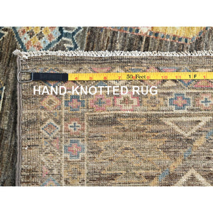 8'5"x10' Covert Green, All Over Motifs, Natural Dyes, Super Kazak Dense Weave and Tribal Medallion Design Extra Soft Wool Oriental Hand Knotted Rug FWR518046