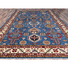 Load image into Gallery viewer, 10&#39;x13&#39;5&quot; Crystal Teal Blue, Hand Knotted Natural Dyes, Super Kazak Dense Weave With Tribal Medallion Design, Extra Soft Wool Oriental Rug FWR518058