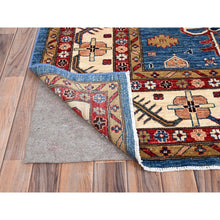 Load image into Gallery viewer, 10&#39;x13&#39;5&quot; Crystal Teal Blue, Hand Knotted Natural Dyes, Super Kazak Dense Weave With Tribal Medallion Design, Extra Soft Wool Oriental Rug FWR518058