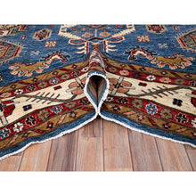 Load image into Gallery viewer, 10&#39;x13&#39;5&quot; Crystal Teal Blue, Hand Knotted Natural Dyes, Super Kazak Dense Weave With Tribal Medallion Design, Extra Soft Wool Oriental Rug FWR518058