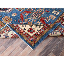 Load image into Gallery viewer, 10&#39;x13&#39;5&quot; Crystal Teal Blue, Hand Knotted Natural Dyes, Super Kazak Dense Weave With Tribal Medallion Design, Extra Soft Wool Oriental Rug FWR518058