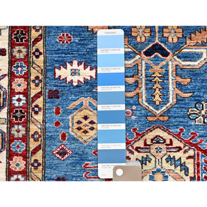 10'x13'5" Crystal Teal Blue, Hand Knotted Natural Dyes, Super Kazak Dense Weave With Tribal Medallion Design, Extra Soft Wool Oriental Rug FWR518058