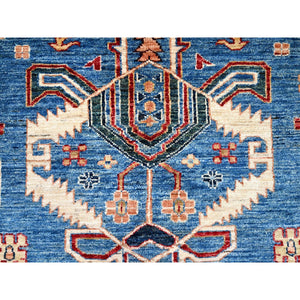 10'x13'5" Crystal Teal Blue, Hand Knotted Natural Dyes, Super Kazak Dense Weave With Tribal Medallion Design, Extra Soft Wool Oriental Rug FWR518058