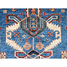 Load image into Gallery viewer, 10&#39;x13&#39;5&quot; Crystal Teal Blue, Hand Knotted Natural Dyes, Super Kazak Dense Weave With Tribal Medallion Design, Extra Soft Wool Oriental Rug FWR518058