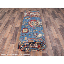 Load image into Gallery viewer, 10&#39;x13&#39;5&quot; Crystal Teal Blue, Hand Knotted Natural Dyes, Super Kazak Dense Weave With Tribal Medallion Design, Extra Soft Wool Oriental Rug FWR518058