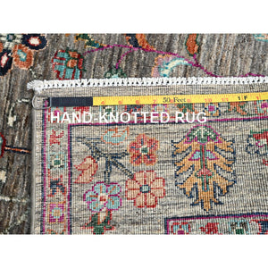 4'1"x6' Graphite Blue, Pure Silk, 400 KPSI, Genuine Kashmir, Hand Knotted All Over Design, Intricate Pattern, Dense weave, Oriental Rug FWR452616